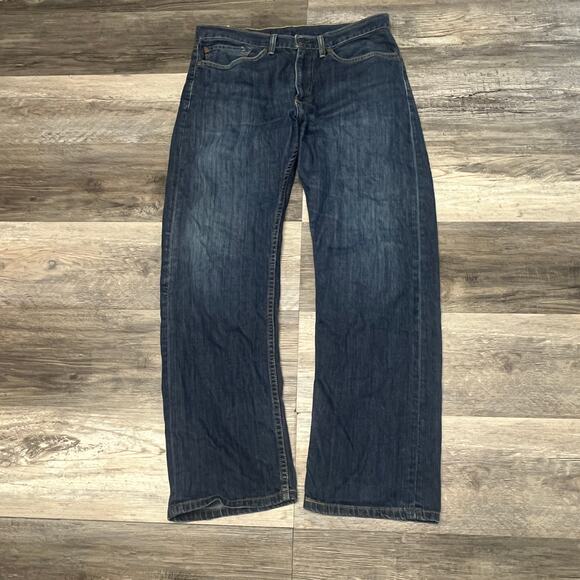 Levis 505 Mid Wash Faded Blue Men 34x30 Regular Fit Straight Denim Jeans Red Tab - Picture 1 of 15